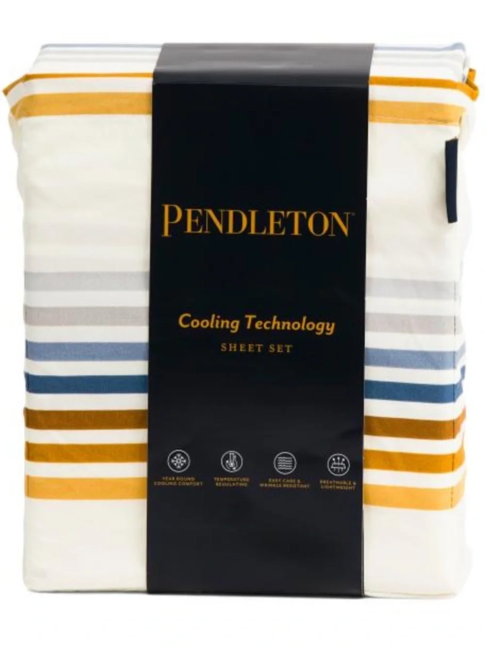 Pendleton Striped Sheet Set in Cream, Gold, Blue, Gray